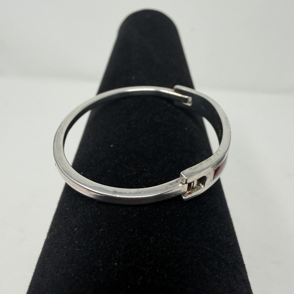 Vintage Mexico‎ 925 Sterling Silver Abalone Red Shell Inlay Hinged Cuff Bracelet - Picture 5 of 16